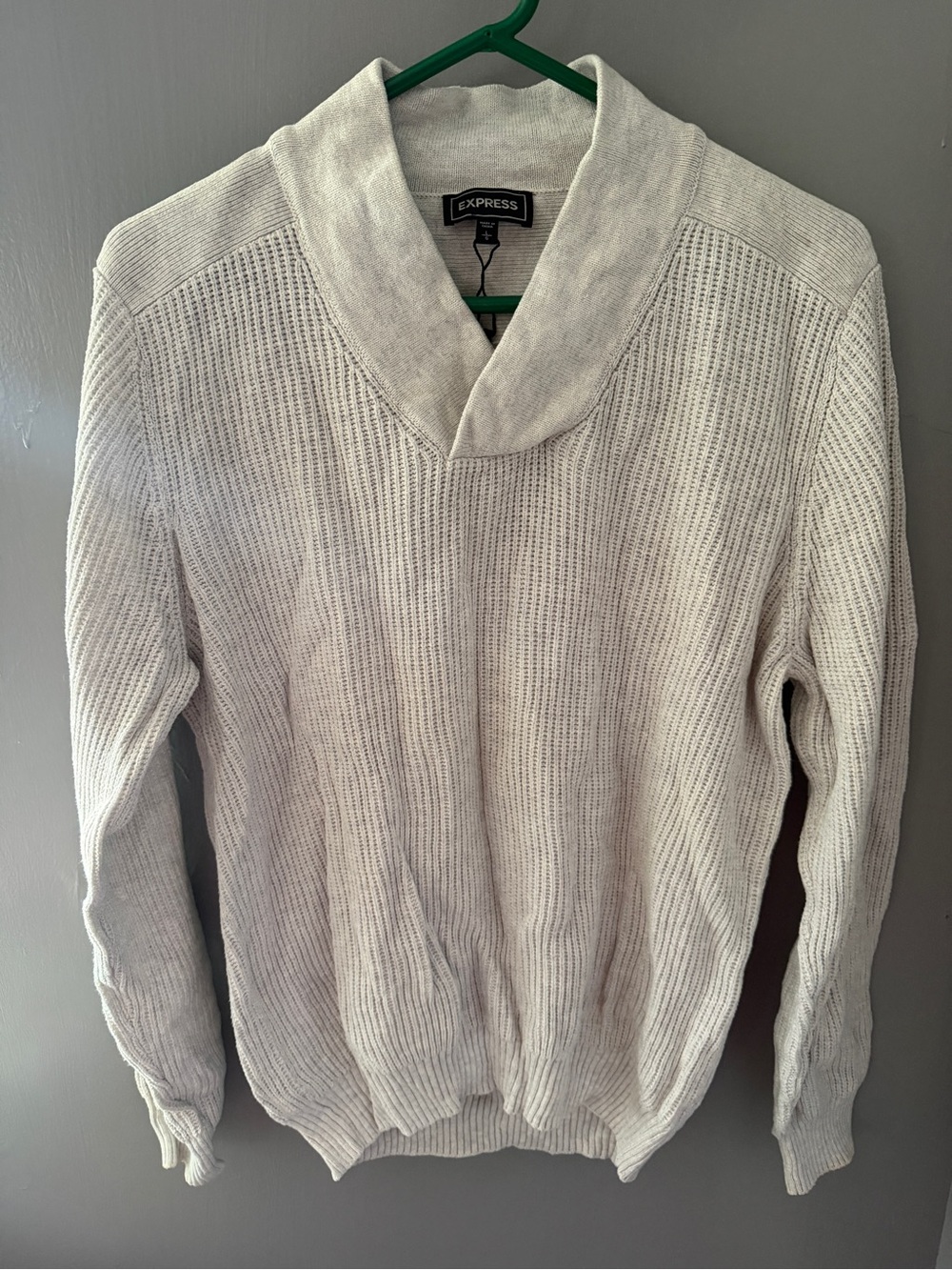 Express Men's Cream V-Neck Shawl Collar Sweater 100% cotton